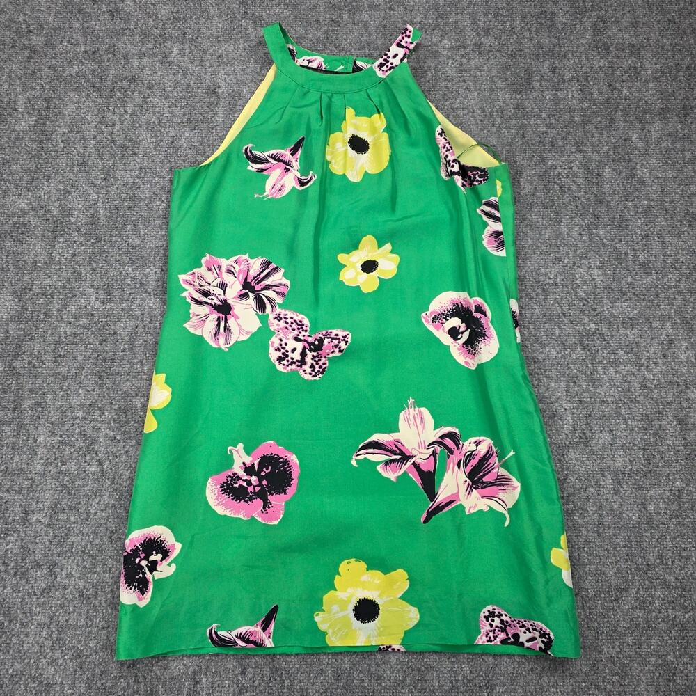 J Crew Dress Womens 2 Green Floral Silk Sleeveless Shift Tropical Coastal Chic - Picture 8 of 16